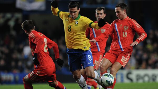 Игровой момент матча Бразилия - Россия