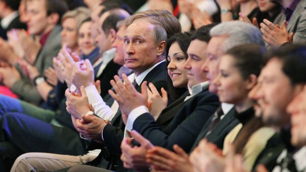 Президент В.Путин на открытии штаб-квартиры Планеты КВН