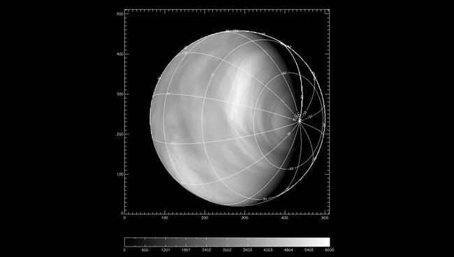 Снимок Венеры в ультрафиолетовом диапазоне, сделанный камерой VMC на борту зонда Венера-Экспресс