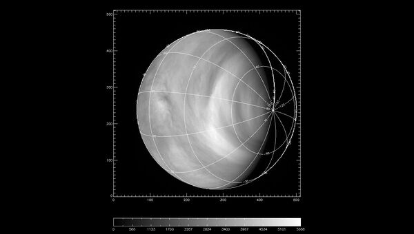 Снимок Венеры в ультрафиолетовом диапазоне, сделанный камерой VMC на борту зонда Венера-Экспресс