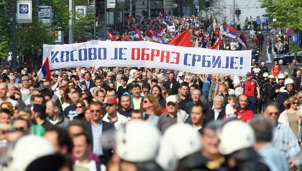 Участники акции протеста в Белграде