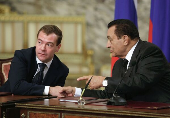 Дмитрий Медведев и Хосни Мубарак на совместной пресс-конференции по итогам российско-египетских переговоров
