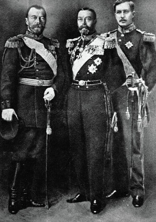 Император России Николай II, Король Англии Георг V и Король Бельгии Альберт