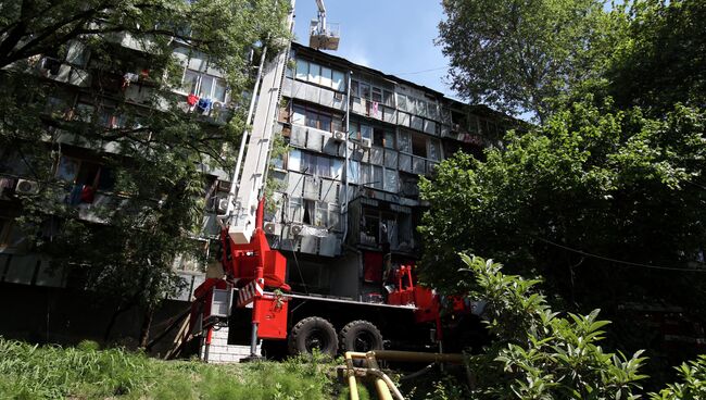 На месте пожара в жилом доме на улице Чехова в городе Сочи