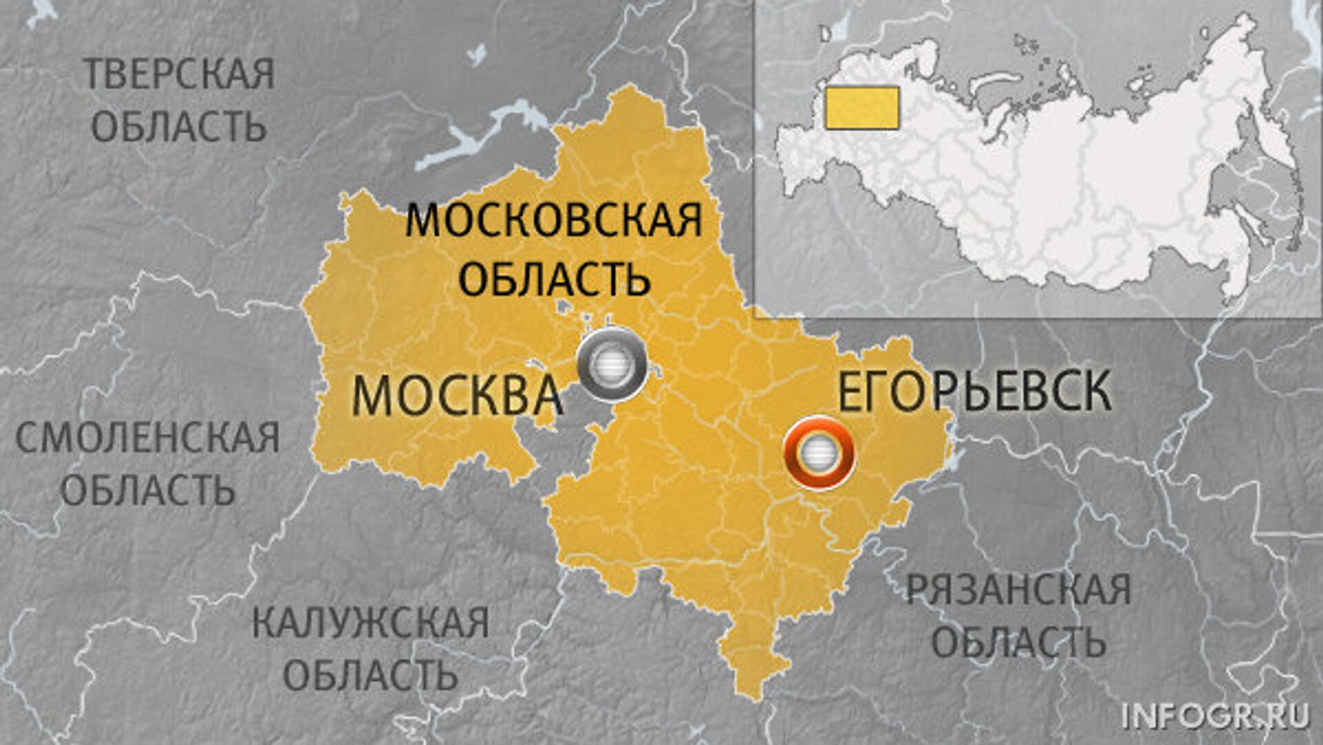 Егорьевск на карте Московской области