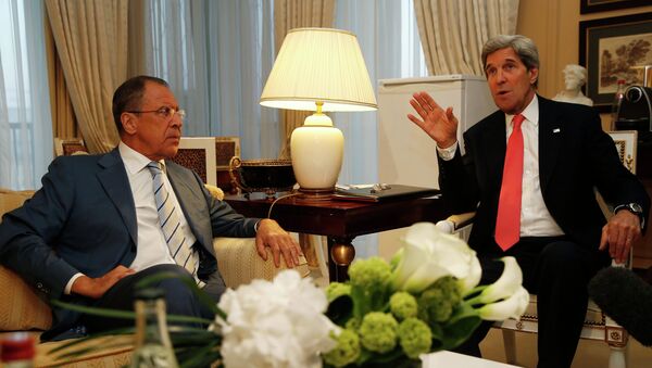 Глава МИД РФ Сергей Лавров на встрече с госсекретарем США Джоном Керри