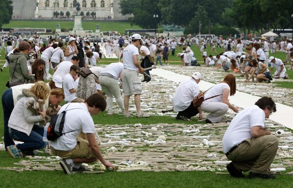 В Вашингтоне волонтеры собрали огромную композицию более чем из миллиона искусственных костей