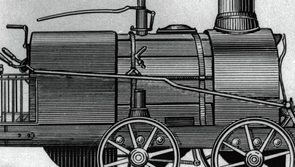 Репродукция рисунка с изображением модели первого русского паровоза