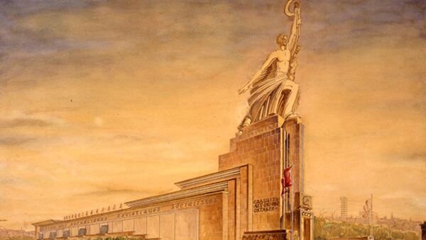 Борис Иофан Проект павильона СССР для Всемирной выставки в Париже 1937 года. Перспектива. 1936
