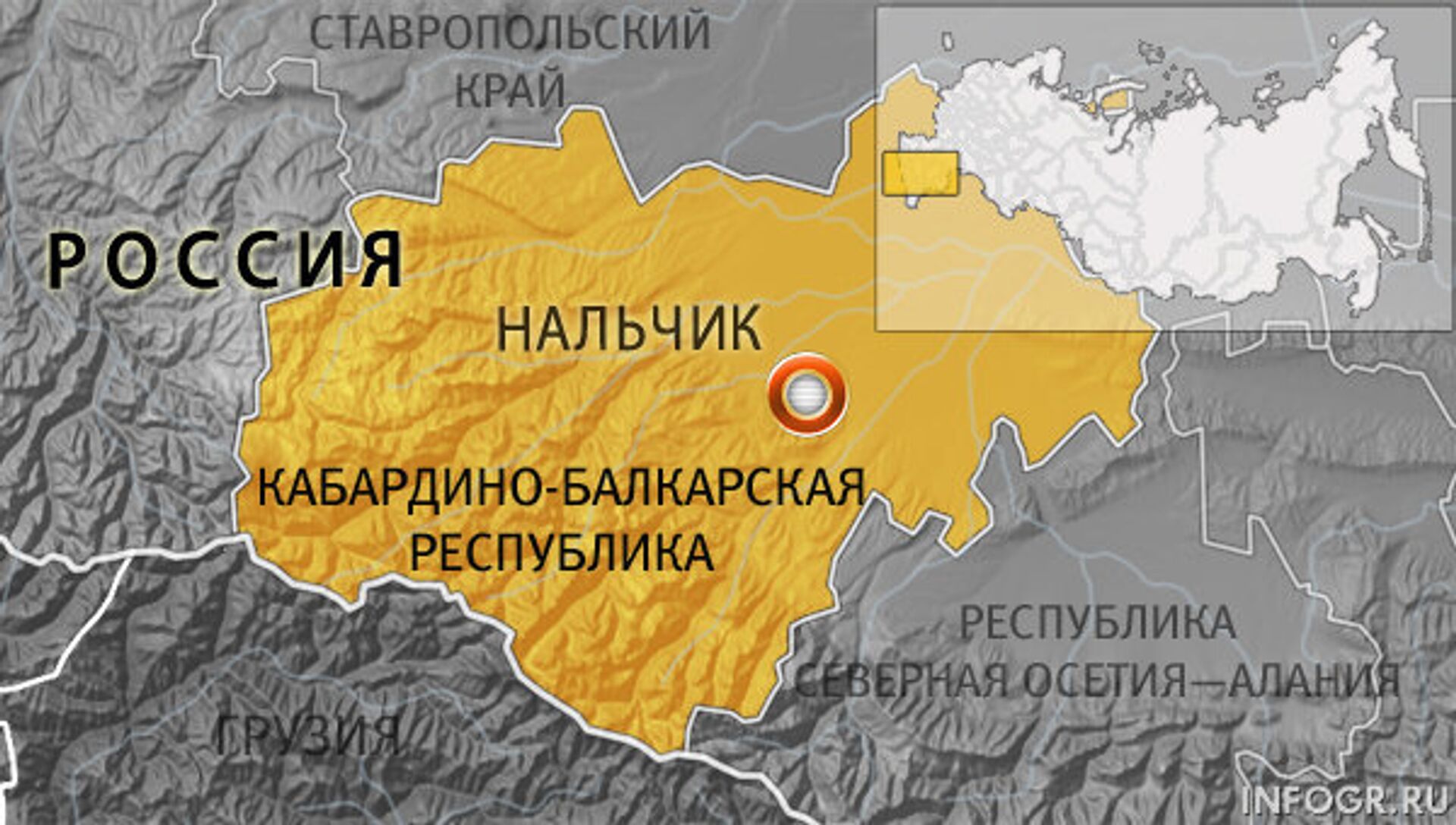 Город Нальчик на карте России