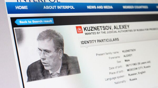 Страница с данными Алексея Кузнецова на сайте Интерпола