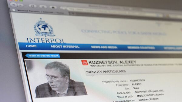 Страница с данными Алексея Кузнецова на сайте Интерпола, архивное фото