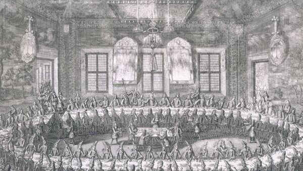 А.Зубов.Изображение бракосочетания Петра I 1712. Офорт
