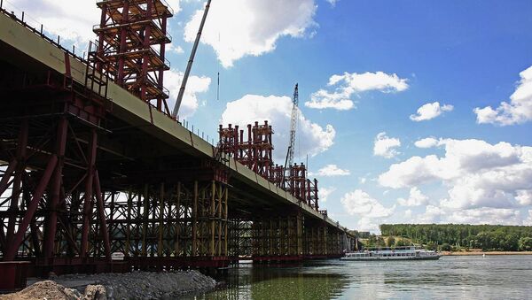 Строительство третьего моста через Обь в Новосибирске, архивное фото