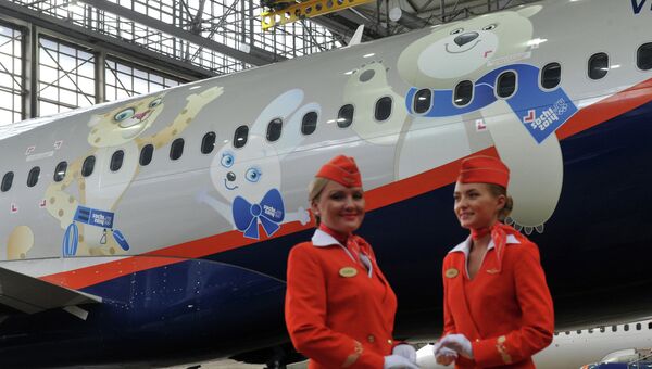 Презентацию самолета ОАО Аэрофлот в олимпийской раскраске
