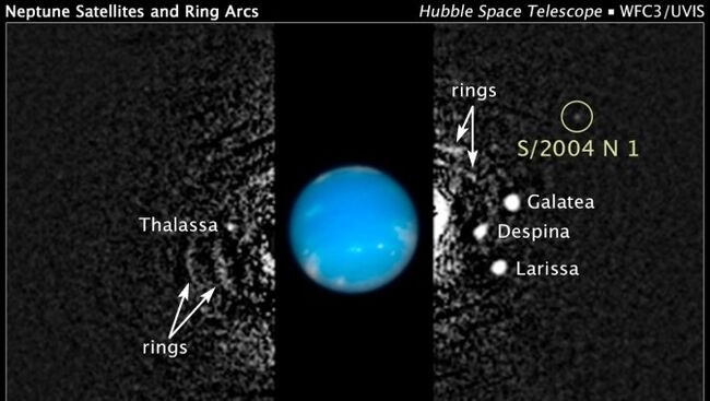 Местонахождение нового спутника Нептуна на снимке Хаббла