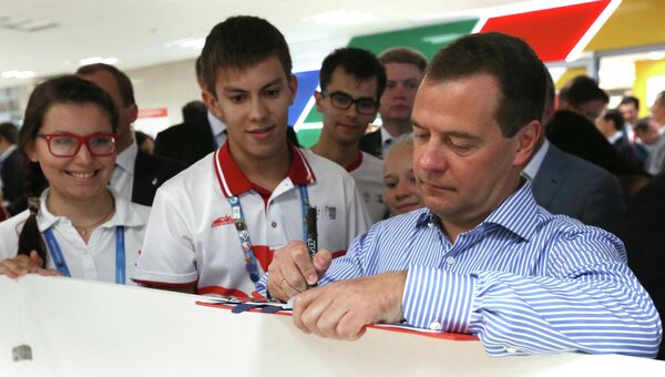 Д.Медведев на XXVII Всемирной летней Универсиаде 2013 в Казани. Архивное фото