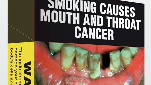Сигаретная пачка с устрашающей картинкой, только в таких можно продавать сигареты в Австралии