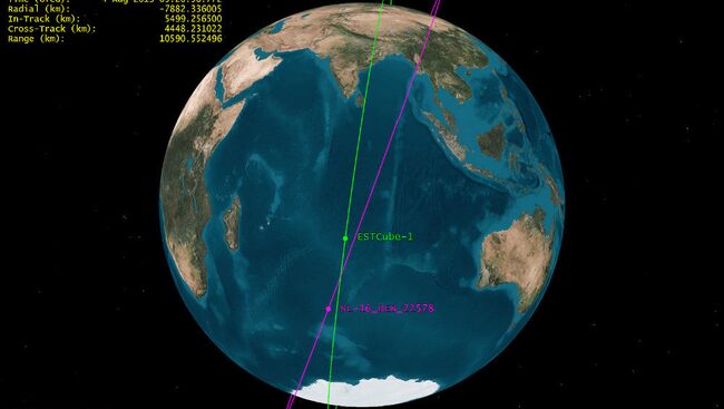 Орбиты спутника ESTCube-1 и фрагмента российской ракеты Зенит-2