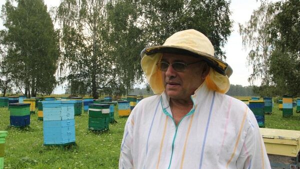 Министр социального развития Новосибирской области Сергей Пыхтин на собственной пасеке