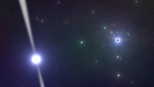 Художественное изображение пульсара PSR J1745-2900 вблизи черной дыры в центре нашей галактики