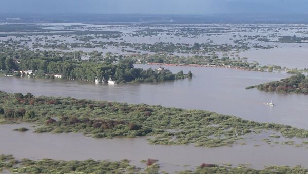 Подтопленные из-за паводка дома и поля в Хабаровском крае. Кадры облета