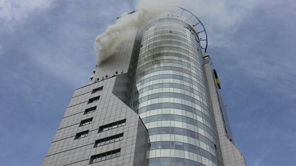 Пожарные учения в бизнес-центре Первая башня в Красноярске