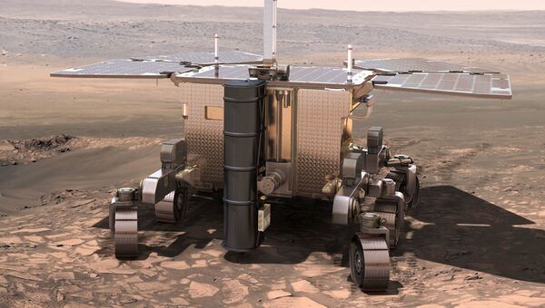 Рисунок, изображающий марсоход проекта ЭкзоМарс на Красной планете