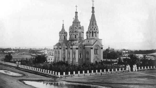 Богородице-Рождественский собор, взорванный в 1936 году, в Красноярске. Архивное фото.