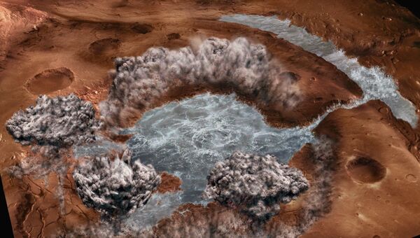 Коллапс крыши ледяного озера в марсианском кратере глазами художника