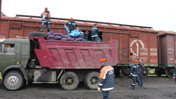 Первая партия картофеля из Омска, поступившая в Благовещенск Амурской области в качестве гуманитарной помощи 23 сентября