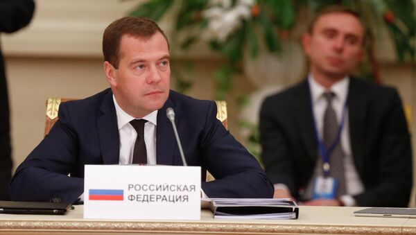 Председатель правительства РФ Дмитрий Медведев на заседании Высшего Евразийского экономического совета в Астане, фото с места события