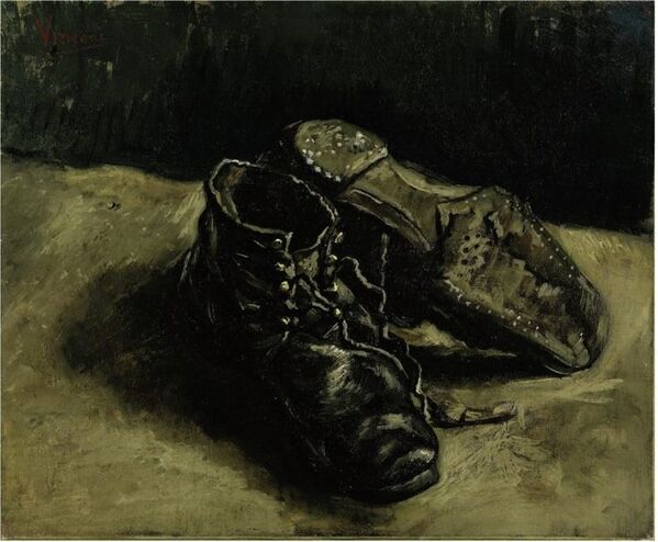 Vincent van Gogh A Pair of Shoes, One Shoe Upside Down, autumn 1886. Oil on canvas 37.5 x 45.5 cm Private collection