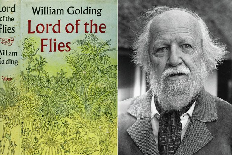 Книга Повелитель мух 1954 года издания и ее автор,  Уильям Джералд Голдинг