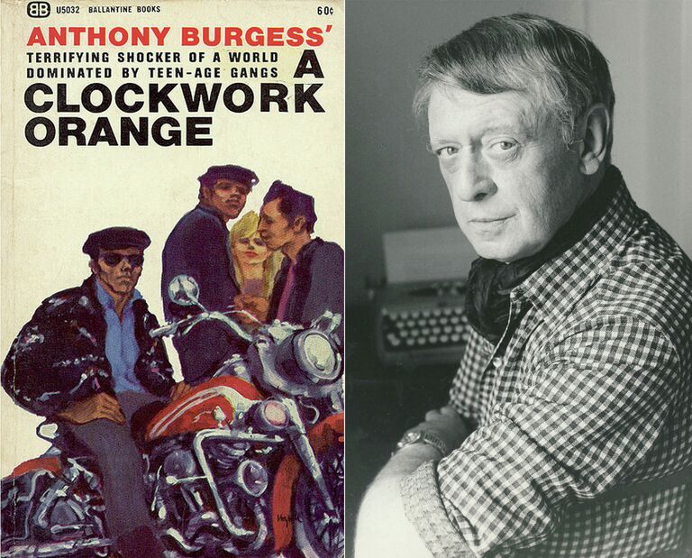 Книга Заводной апельсин 1965 года издания и автор романа, Энтони Бёрджесс
