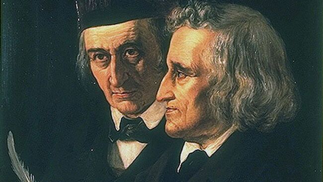 Братья Вильгельм (слева) и Якоб (справа) Гримм, портрет 1855 года работы Элизабет Йерихау