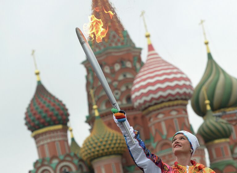 Светлана Хоркина перед эстафетой Олимпийского огня в Москве