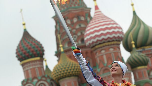 Светлана Хоркина перед эстафетой Олимпийского огня в Москве