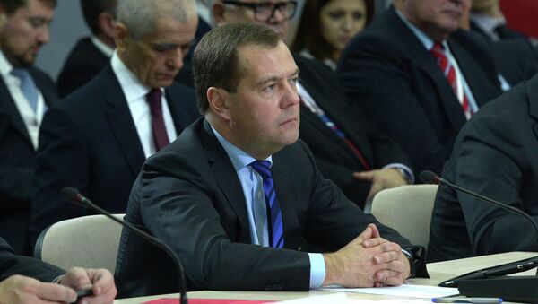 Председатель правительства России Дмитрий Медведев на десятом заседании комитета по экономическому сотрудничеству российско-украинской межгосударственной комиссии в Калуге