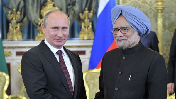 Президент России Владимир Путин и Премьер-министр Индии Манмохан Сингх