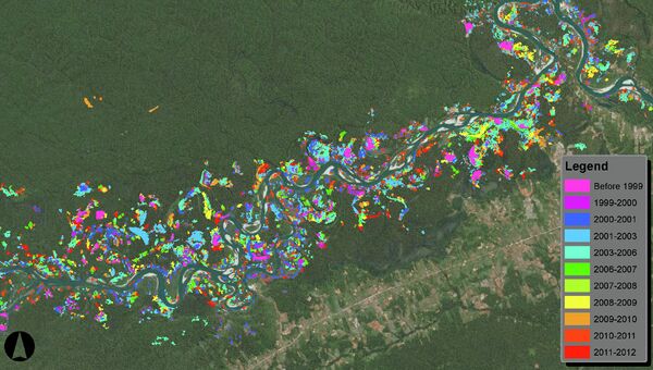 Карта вырубки лесов в районе реки Мадре-де-Диос