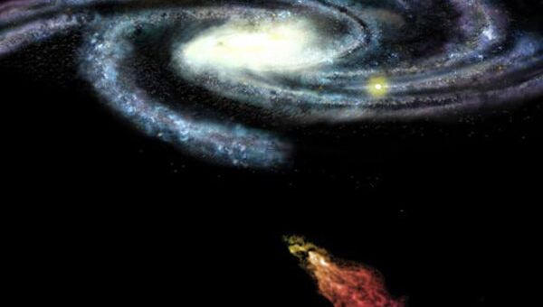 Художественное изображение Облака Смита на пути к диску Млечного пути