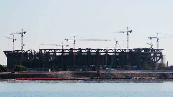 Строительство футбольного стадиона Зенит-Арена на Крестовском острове. Архивное фото