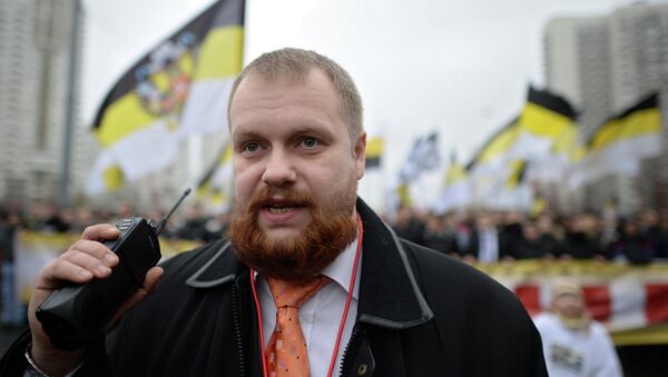 Лидер националистического объединения Дмитрий Демушкин принимает участие в Русском марше в Москве.