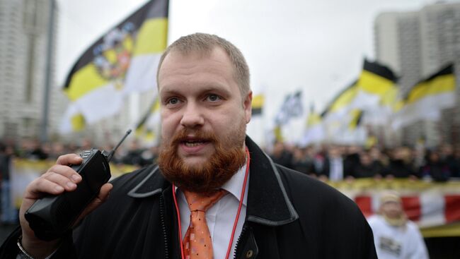 Лидер националистического объединения Дмитрий Демушкин принимает участие в Русском марше в Москве. Архивное фото