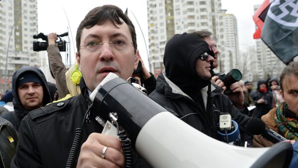 Председатель Национального наблюдательного комитета общественно-политической организации Русские Александр Белов-Поткин принимает участие в Русском марше в Москве.
