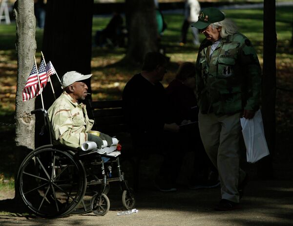 Военный ветеран Морган на День Ветеранов в Вашингтоне 11 ноября 2013 года
