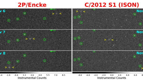 Снимок кометы Энке и кометы ISON с борта зонда Мессенджер