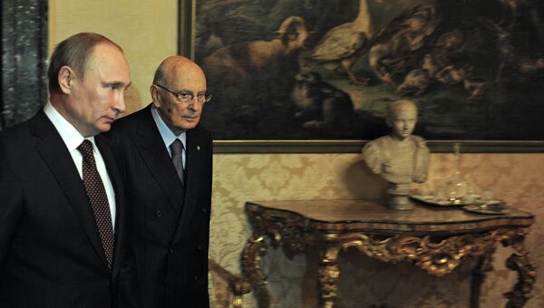 Владимир Путин во время встречи с Джорждо Наполитано в Риме. Фото с места события