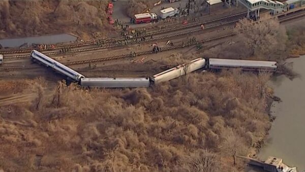 Вагоны пассажирского поезда сошли с рельсов и упали в овраг в Нью-Йорке